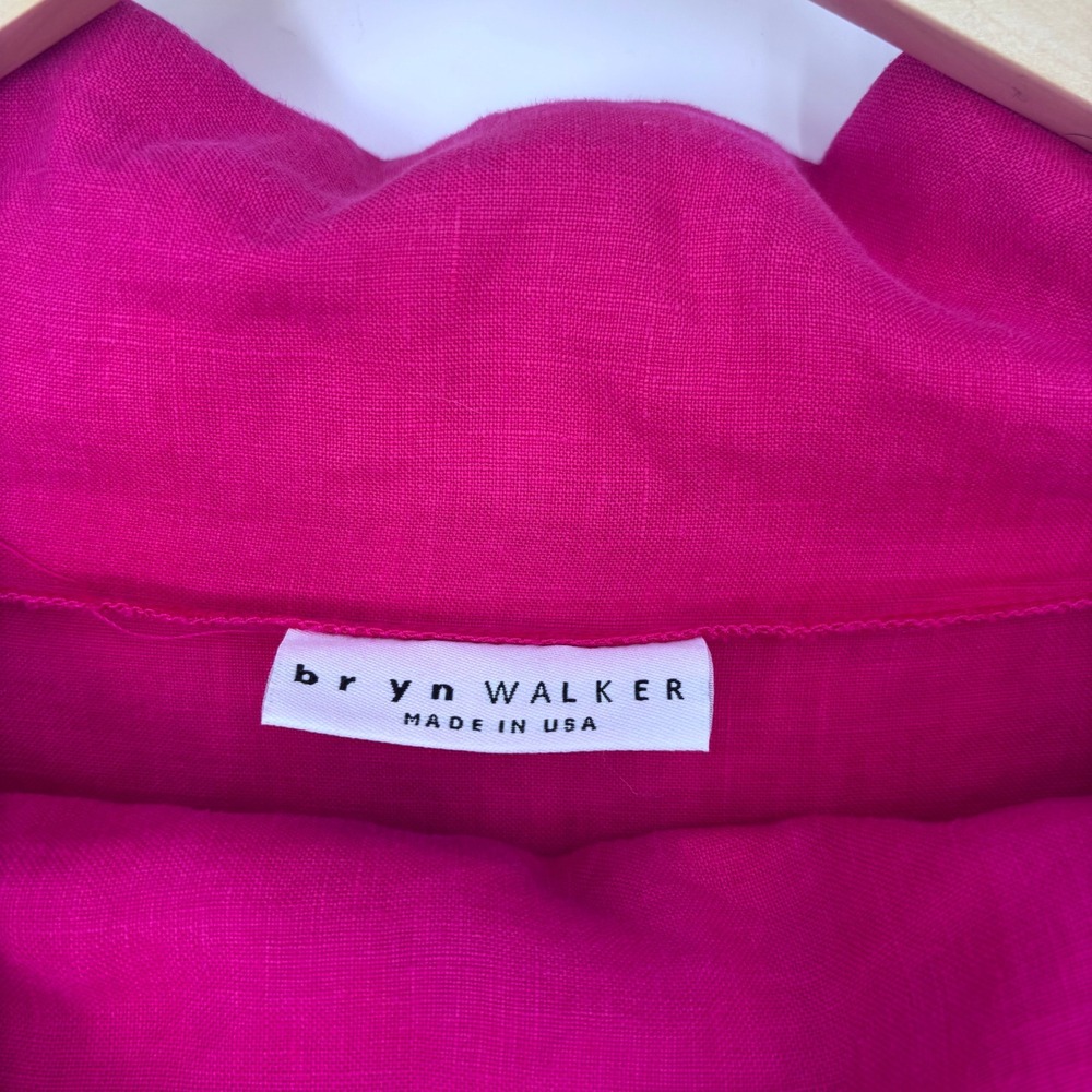 bryn Walker Linen Fuchsia Long-Sleeve Draped Neck Blouse - Picture 2 of 8